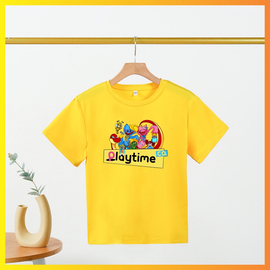Áo thun phông màu vàng in hình game POPPY PLAYTIME cho bé trai bé gái