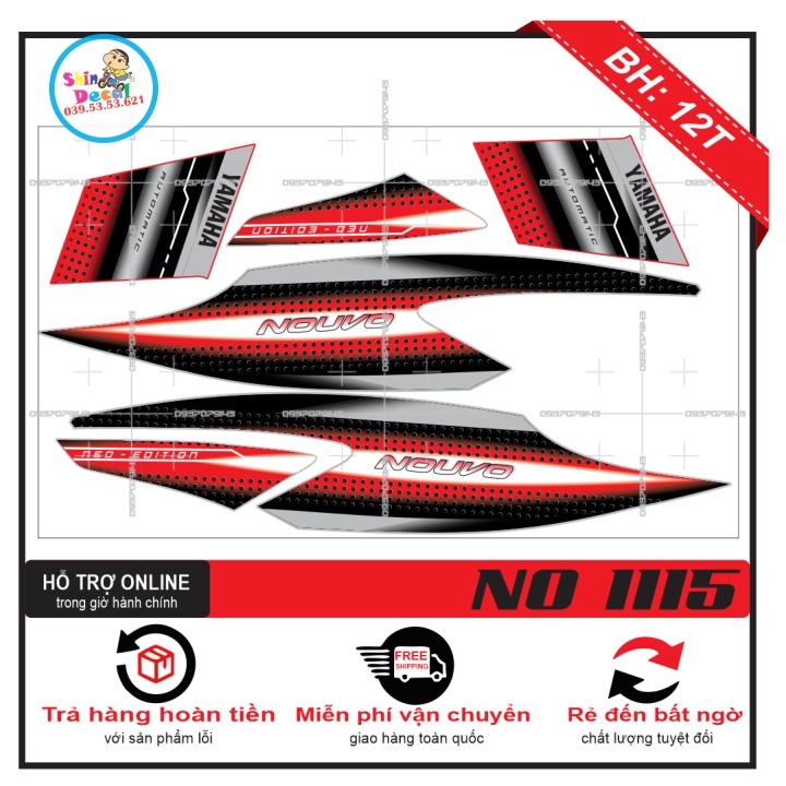 TEM XE NOUVO 2 MẪU ZIN ĐỎ BẠC -- SHIN DECAL 2