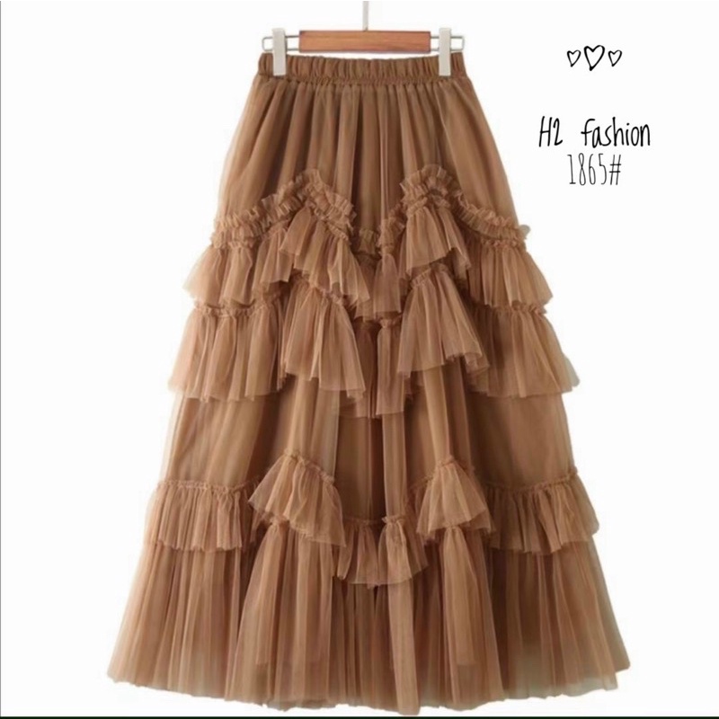 CHÂN VÁY MIDI XOÈ DÁNG DÀI TUA RUA CẠP CHUN MS21002