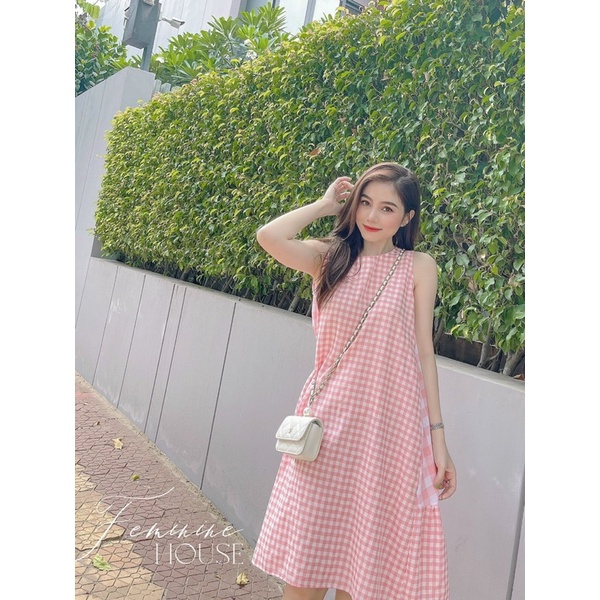 Đầm Caro Suông Cách Điệu, Váy Caro Form Suông Diện Hè