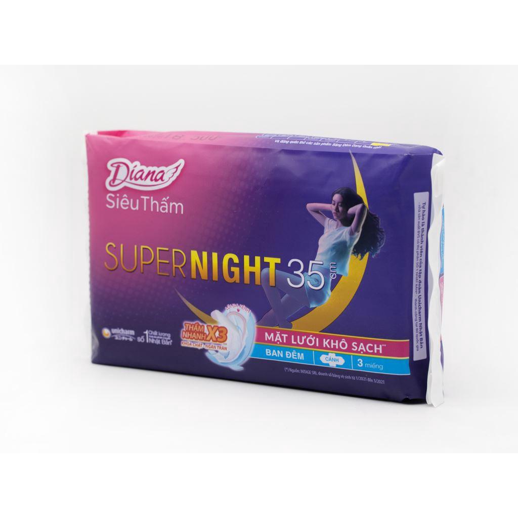 Băng vệ sinh ban đêm Diana Super Night chống tràn 3 miếng 35cm