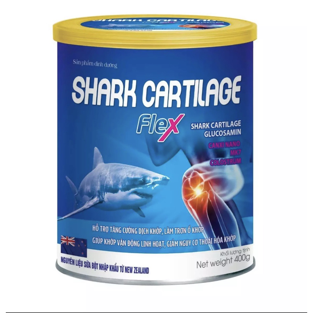 Sữa Bột Xương Khớp Shark Cartilage Flex với thành phần sụn vi cá mập, glucosamine, canxi nano MK7 Hỗ trợ tăng cường dịch