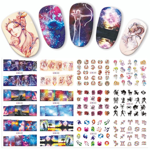 Nail sticker ins net red sun binary butterfly constellation Girl Nail watermark sticker