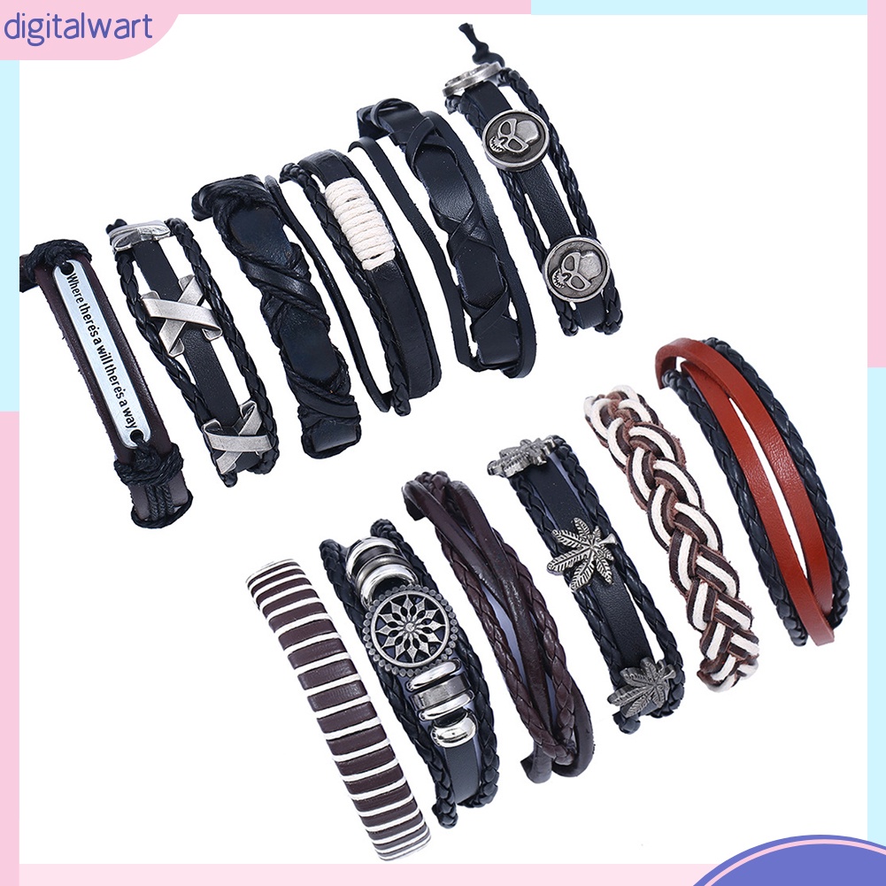 Set 6 vòng đeo tay da giả và dây bện phong cách retro thời trang dành cho nam