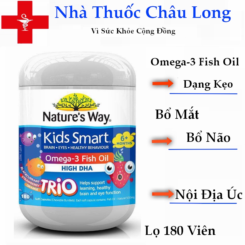 Dầu Cá Nature's Way Omega-3 Fish Oil Trio Giúp Bổ Sung DHA Phát Triển Trí Tuệ Cho Bé 180 Viên - Nội Địa Úc