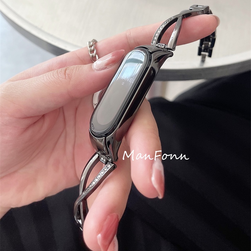 Dây đeo bằng kim loại lấp lánh phong cách thời trang cho Xiaomi Mi Band 6 5 4 3