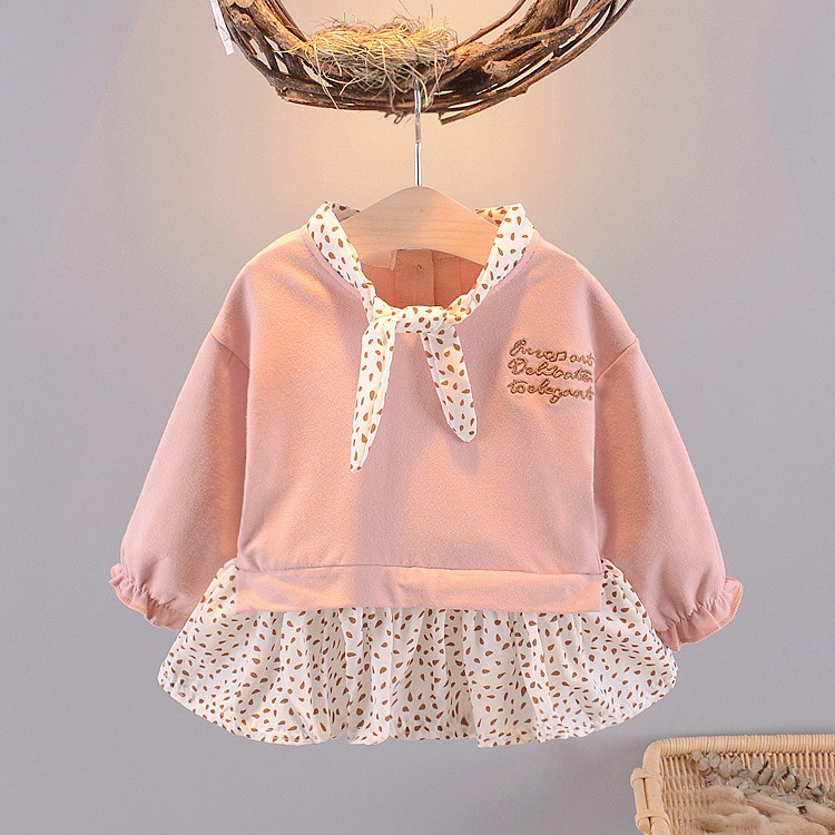 Áo váy thu đông cổ nơ bé gái nhí size 7-15kg AV