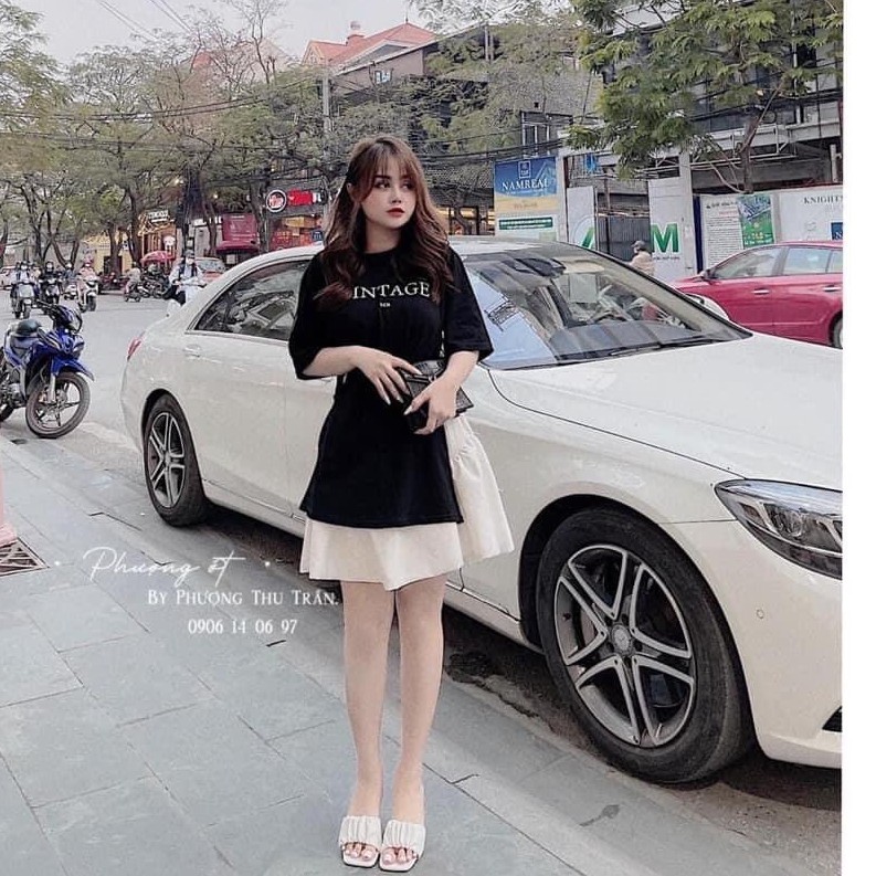 Set xẻ vạt kèm chân váy, áo phông xẻ vạt mix chân váy cực xinh NL01 | BigBuy360 - bigbuy360.vn