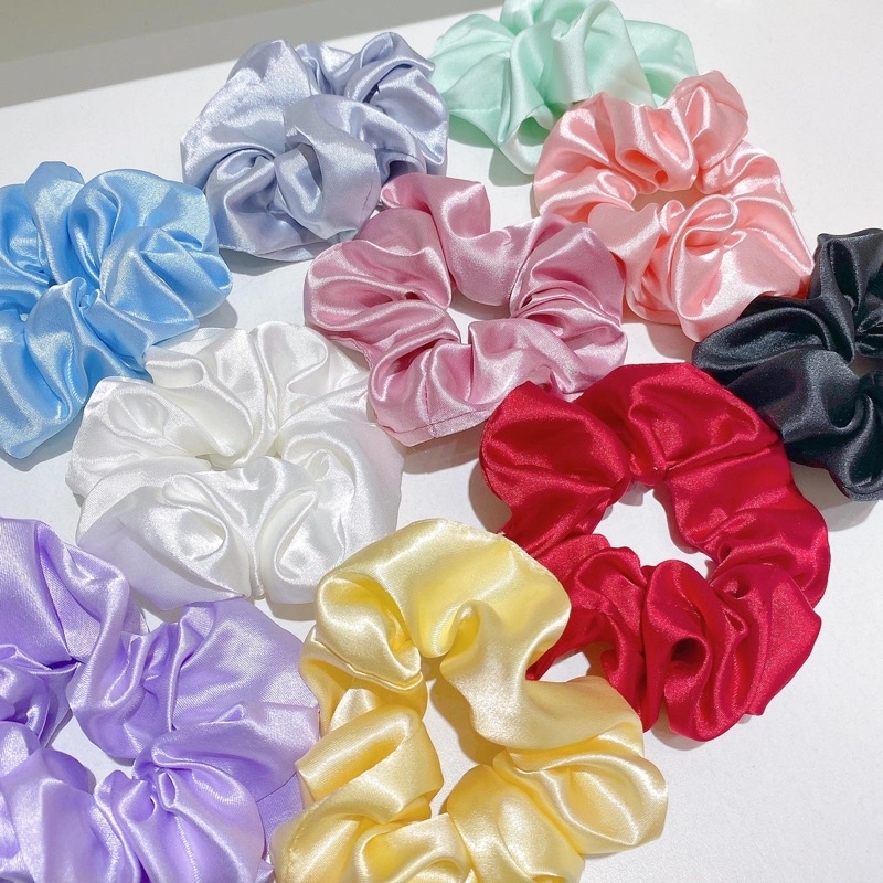 Dây Buộc Tóc Scrunchies Vải Lụa Satin Trơn Lấy Màu Ngẫu Nhiên