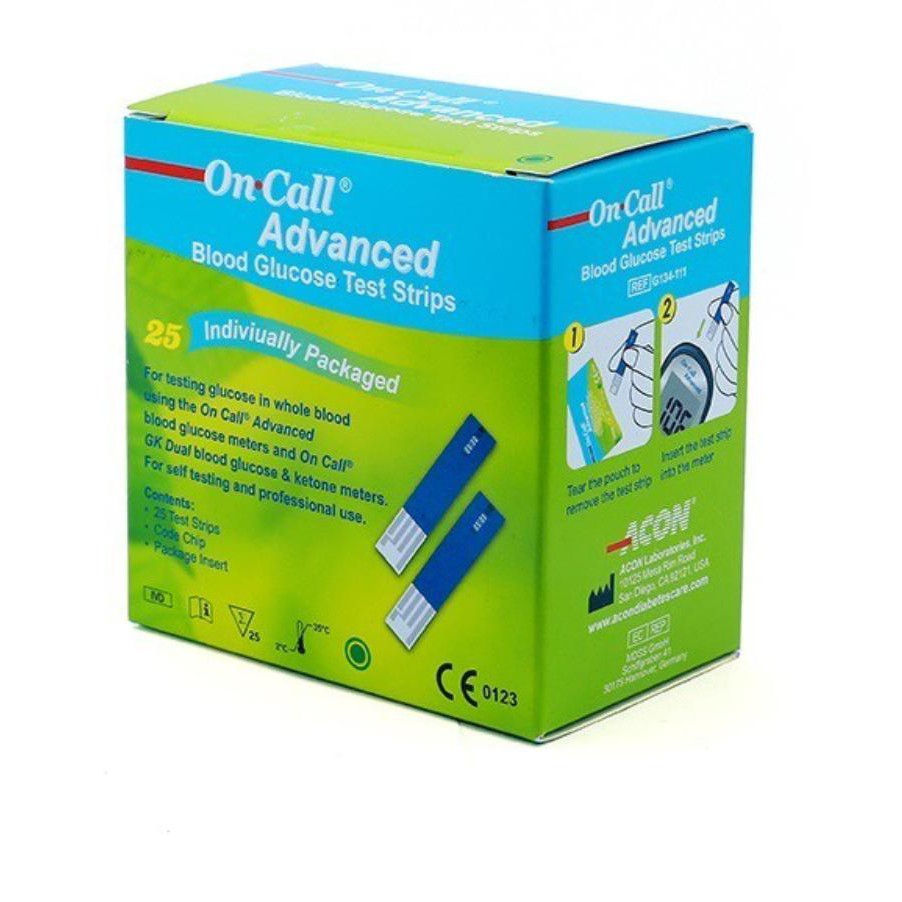 Hộp 25 Que thử đường huyết ACON On Call Advanced hộp 25 test rời, Chính hãng, đủ niêm phong, nhãn phụ