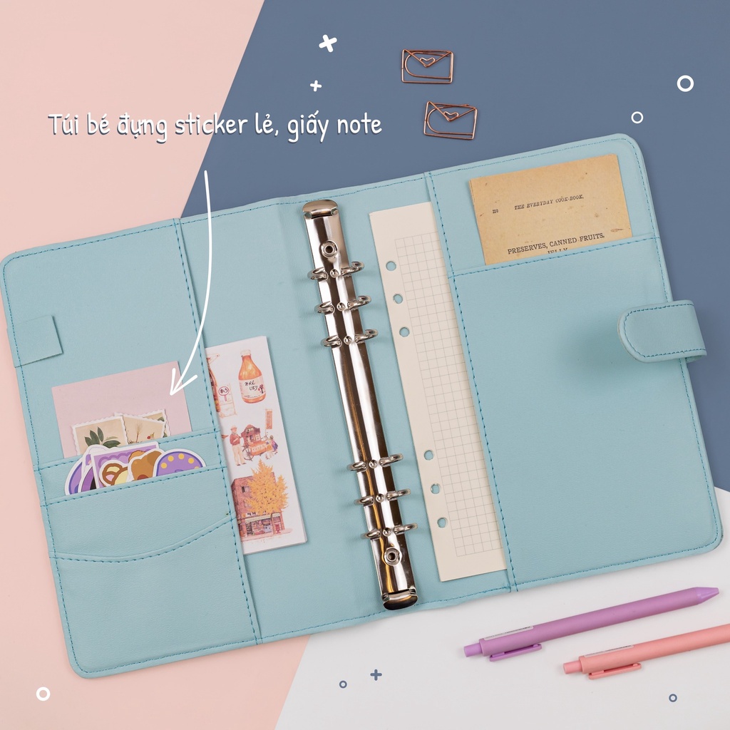 Sổ còng da PU caro A5-100 trang gam màu pastel mát mẻ cho năm học mới năng động; MS:992