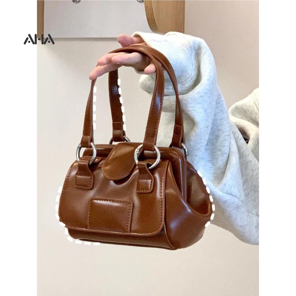 Túi xách AHA OFFICIAL đeo vai mini có khóa kim loại phong cách retro đơn giản dễ phối đồ