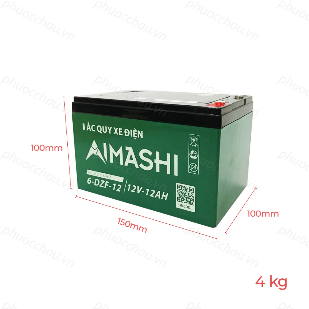 Ắc Quy Xe Đạp Điện AIMASHI 6-DZF-12 12V-12AH, acquy dùng cho Loa Kéo, Năng Lượng Mặt Trời