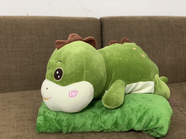 Gấu Bông Có Mền - Chăn Gối Văn Phòng 3in1 Khủng Long Xanh