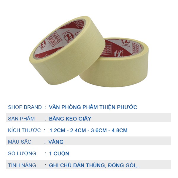 Băng keo giấy 4.8cm độ dính cao dùng để ghi chú dán thùng THIỆN PHƯỚC