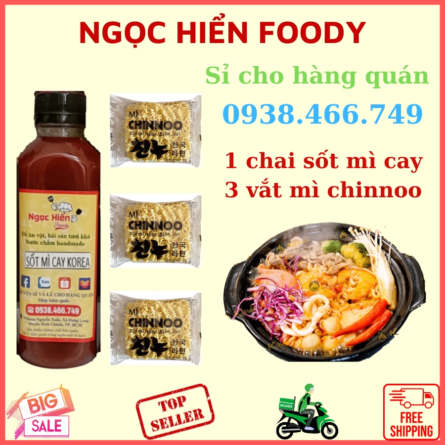 Combo 3 vắt mì chinno và 1 chai sốt nấu mì cay Hàn Quốc 300ml, NGỌC HIỂN FOODY