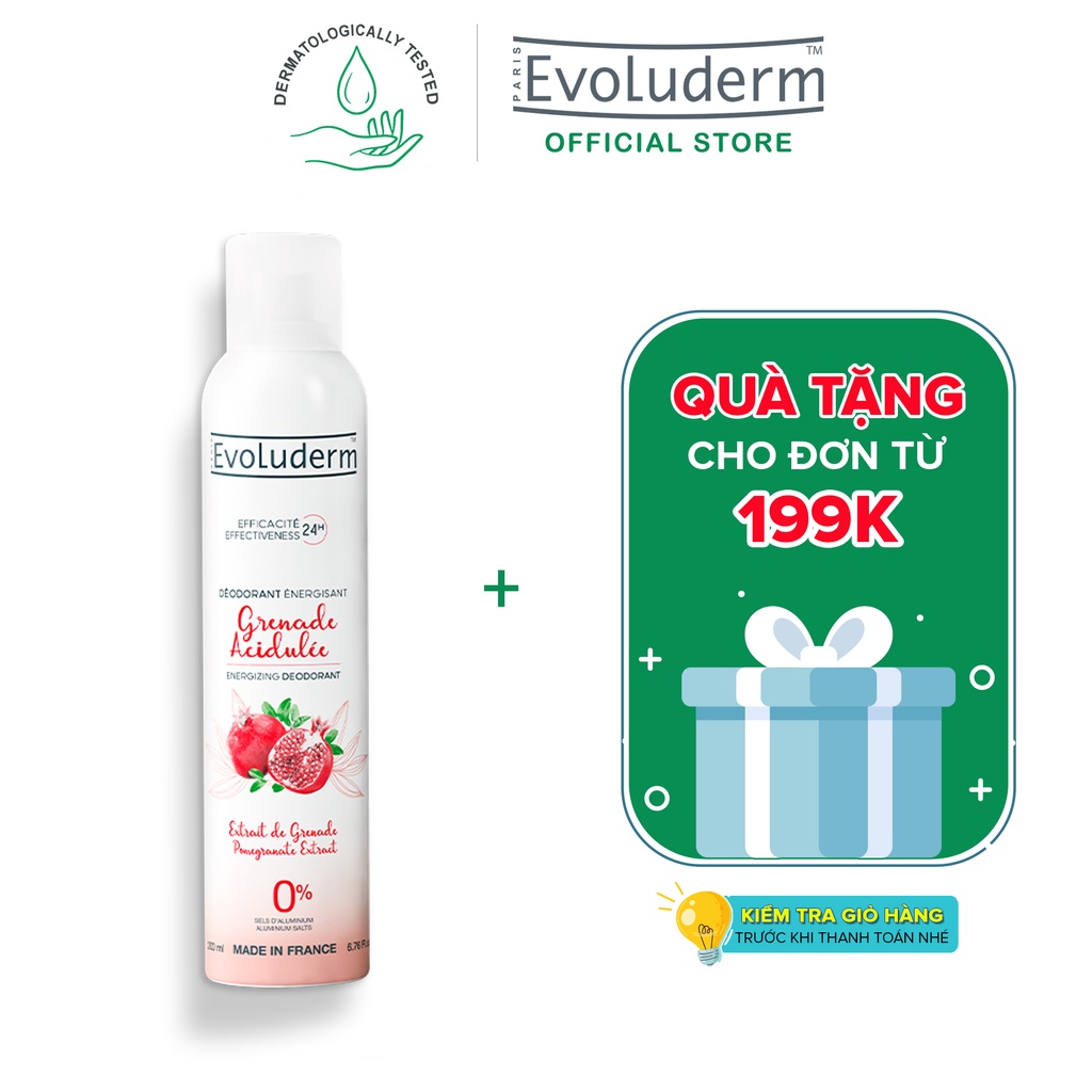 Xịt khử mùi toàn thân Evoluderm chiết xuất Lựu đỏ ngăn khuẩn gây mùi suốt 24h - 200ml (15256)