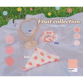 Khăn bandana dâu trắng ( Mua 1 khăn tặng 1 scrunchies cùng mẫu )