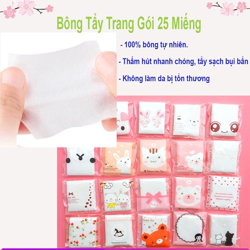 Bông Tẩy Trang Mini Bỏ Túi Du Lịch - Bông tẩy Trang Gói 25 Miếng Xinh Xắn