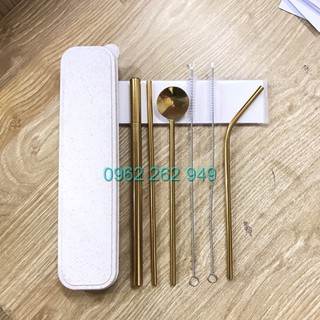 Bộ ống hút INOX 7 món kèm hộp đựng lúa mạch