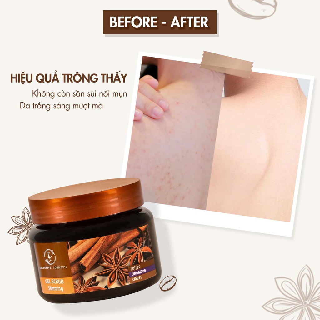 Tẩy Tế Bào Chết Exclusive Cosmetic Body Mềm Mịn Da Giảm Viêm Lỗ Chân Lông Quế Hồi Cafe Coffee Cinnamon Cloves 380g