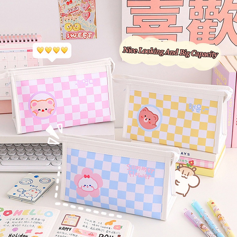 Túi Đựng Bút Chì Bằng Da PU Sức Chứa Lớn Họa Tiết Hoạt Hình