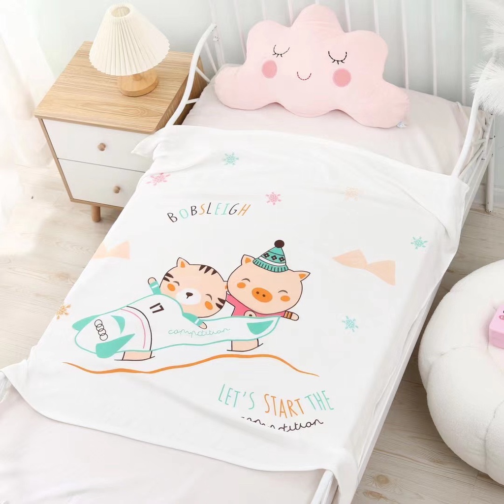 Khăn lụa sợi tre chăn hè cho bé mền cao cấp mềm mát thoáng khí, khăn tắm trẻ em in hình đáng yêu