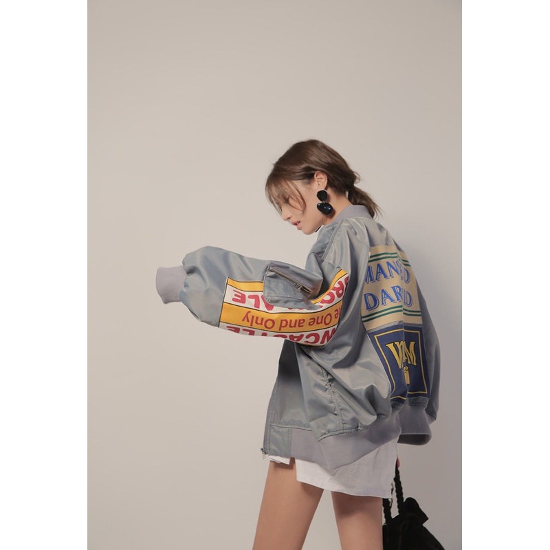 áo boomber, áo bóng chày, ulzzang style, sẵn đen