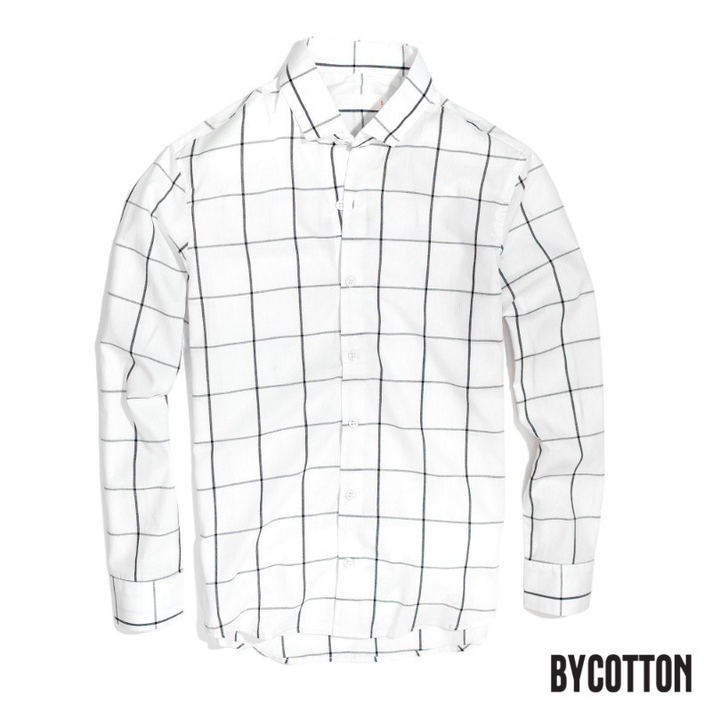 Áo Sơ Mi Dài Tay Phối Sọc BYCOTTON White Caro Oxford Shirt