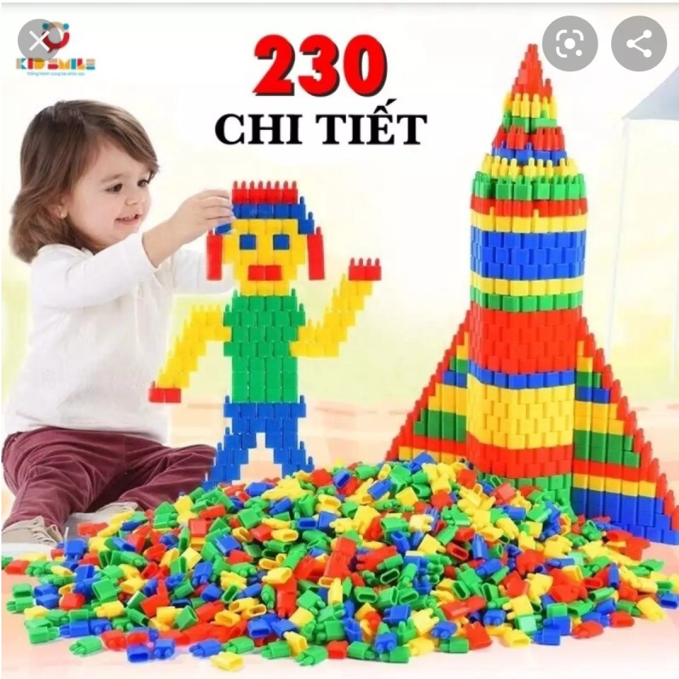 Túi 230 hạt xếp hình nhựa nguyên sinh an toàn nhiều màu sắc cho bé từ 3 tuổi