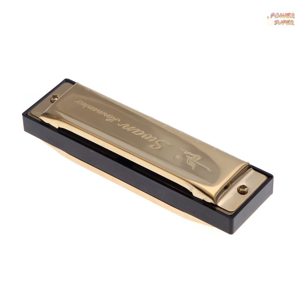 PSUPER Swan Diatonic Harmonica 10 Holes Blues Harp Mouth Organ Key of G Reed Instrument with Case Silver