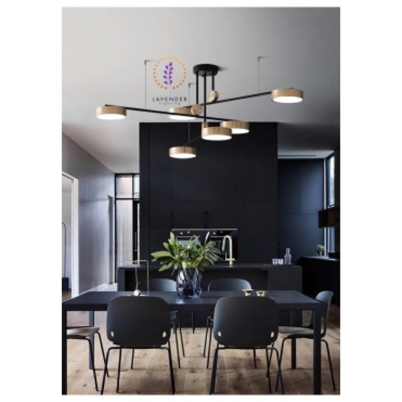 Đèn thả chùm 6 đầu mạ vàng thân đen hiện đại TH276
