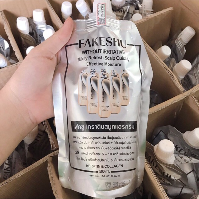 Kem ủ hấp tóc lụa tơ tằm Fakeshu Keratin Collagen Thái mẫu mới chính hãng (gói 500ml)