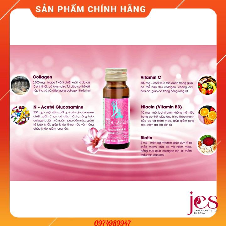 [Chính Hãng] Hộp 5 Chai Nước Uống Đẹp Da TKK Collagen 5000mg Glucosamine 300mg | Thế Giới Skin Care