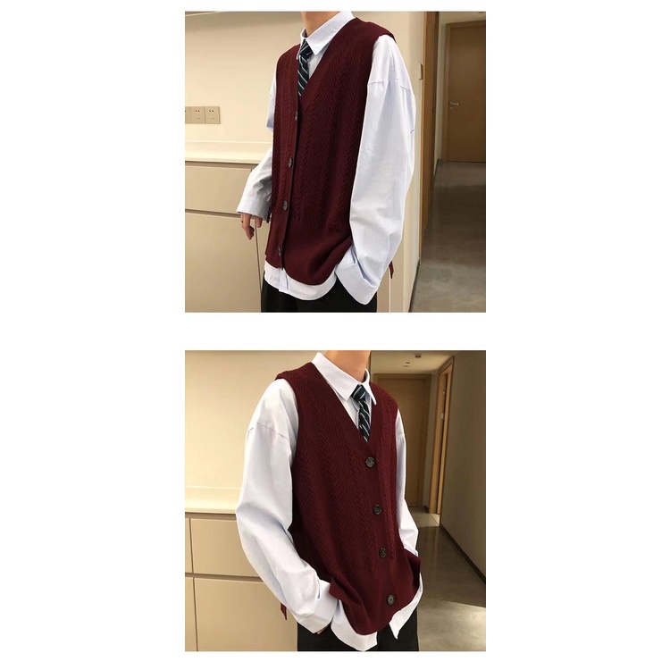 Áo không tay khoác cardigan dệt kim càai nút thoải mái cổ điển phong cách hàn quốc thời trang mới cho nam áo len dệt harajuku  rộng unisex v cổ sweater