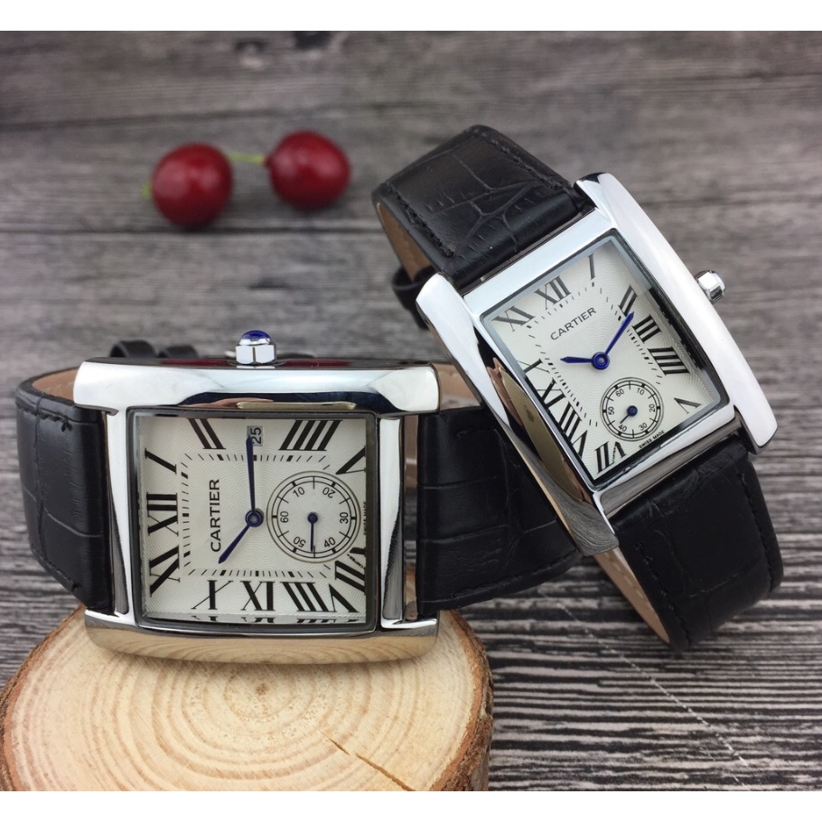 Đồng Hồ Quartz Mặt Vuông Với Dây Đeo Da