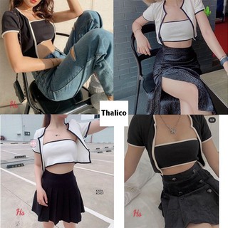 Set áo quây kèm áo croptop khoác Thalico có video+ảnh thật+đánh giá