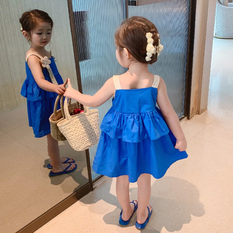 Đầm Công Chúa Hai Dây Màu Trơn Thời Trang Mùa Hè Hàn Quốc Cho Bé Gái Se7en