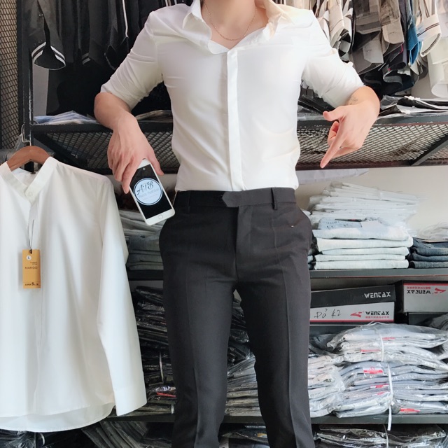 sơ mi trắng giấu khuy