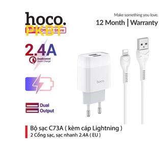 ✔nowship✔Bộ cốc cáp sạc nhanh HoCo C73/C73A-2 cổng 2.4A kèm cáp lighning cho IPhone/Ipad/6/7/8/7Plus/8Plus/X/XsMax