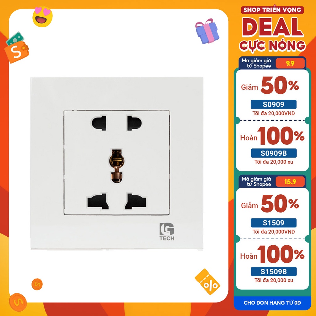 Ổ Cắm Điện Âm Tường 2 Chấu Và 3 Chấu F21 Màu Trắng Chuẩn Vuông 86x86mm