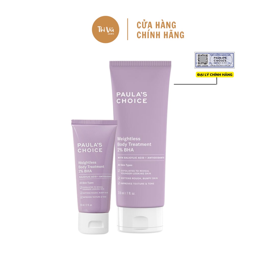 Kem dưỡng thể Paula choice BHA 2% Weightless Body Treatment - Thi Vũ