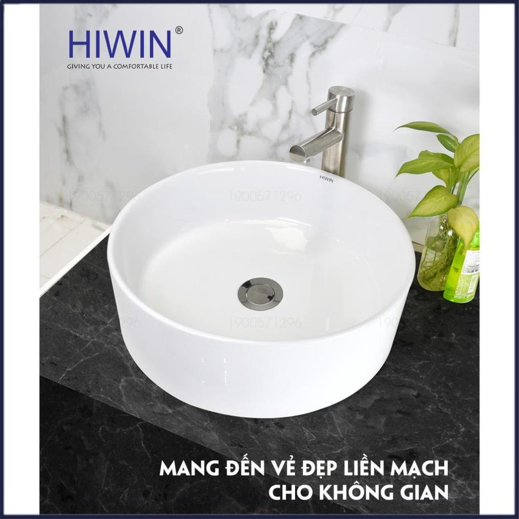Chậu rửa mặt lavabo sứ cao cấp dương bàn màu trắng dáng trụ tròn HIWIN LP-8017