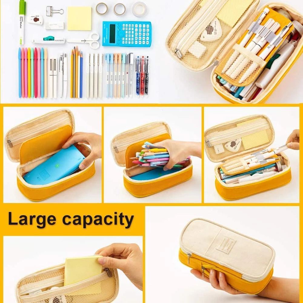 Túi Vải Canvas Đựng Bút / Mỹ Phẩm Sức Chứa Lớn Tiện Dụng Cho Học Sinh Giá Đỡ