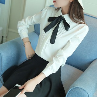 Áo sơ mi nữ trắng thắt nơ