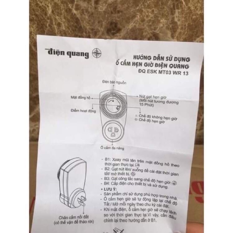 Ổ cắm hẹn giờ cơ, cơ lùi, timer cao cấp Điện Quang, BH 6 tháng