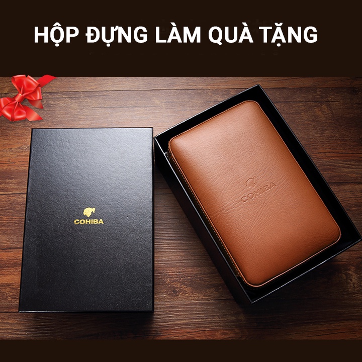 Bao đựng cigar mini bằng da cao cấp - Bao da bảo quản xiga, ví đựng xi ga 4 điếu