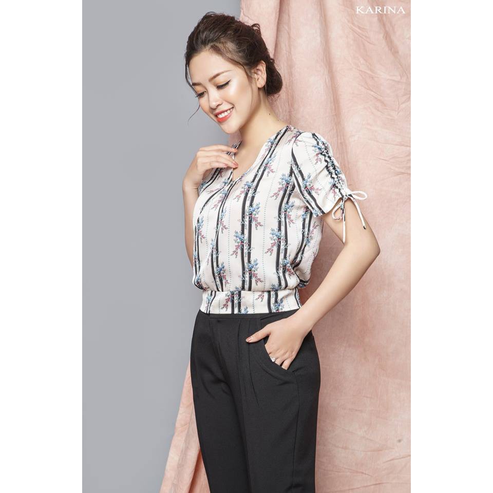 Áo sơ mi cổ V hoa dây