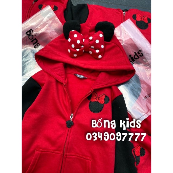 Áo Khoác Hoodie Bé Gái Minnie Đỏ Phối Đen DN