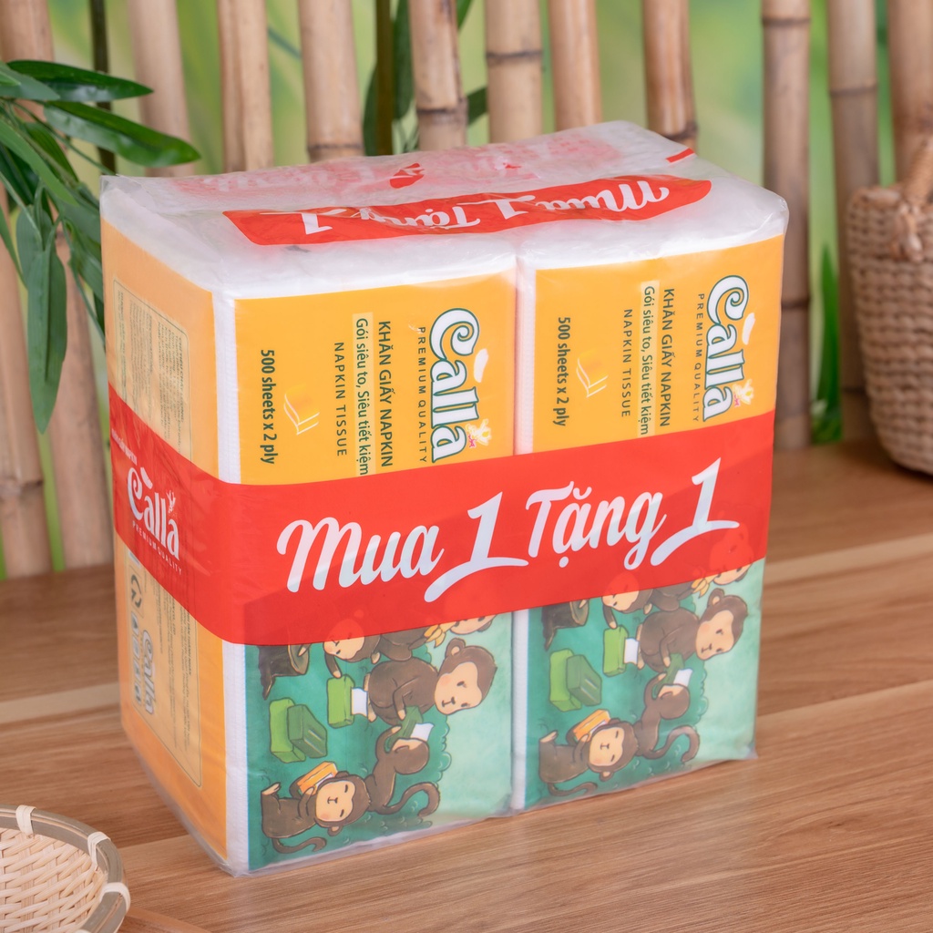 Lô 02 bịch giấy ăn Calla Napkin 500 tờ + 500 tờ khổ 24 cm x24cm mềm, không mủn, không tẩy trắng
